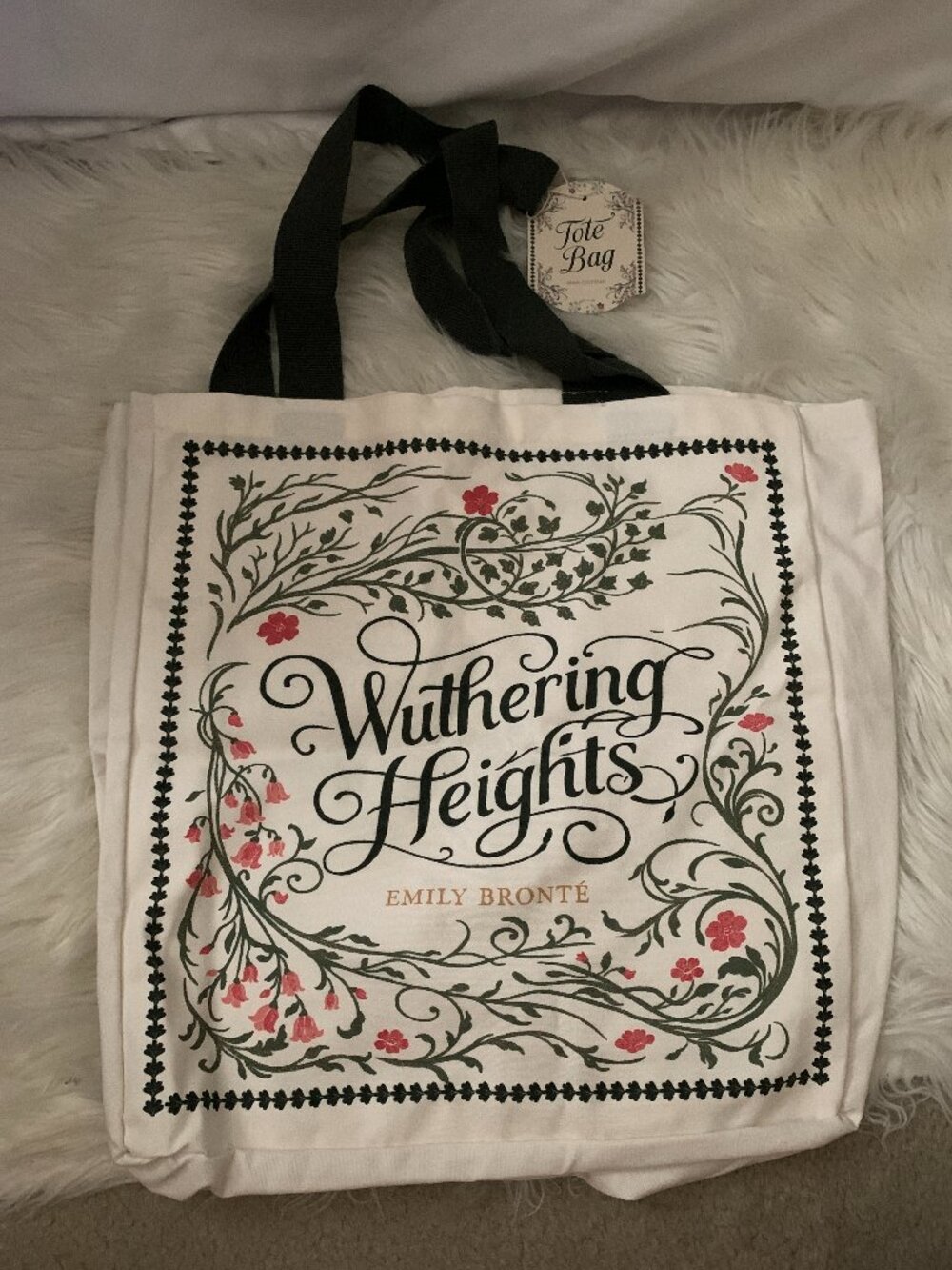 EMILY BRONTE Wutherng Heights Canvas Tote Bag in White/Hunter Green